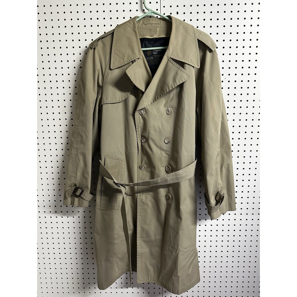 Vintage London Fog Maincoats Men's 40R Long Trench Coat 100% Virgin Wool Liner